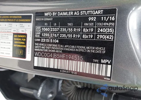 2017 Mercedes-Benz Glc 300 from USA, damaged, VIN WDC0G4JB5HF194515